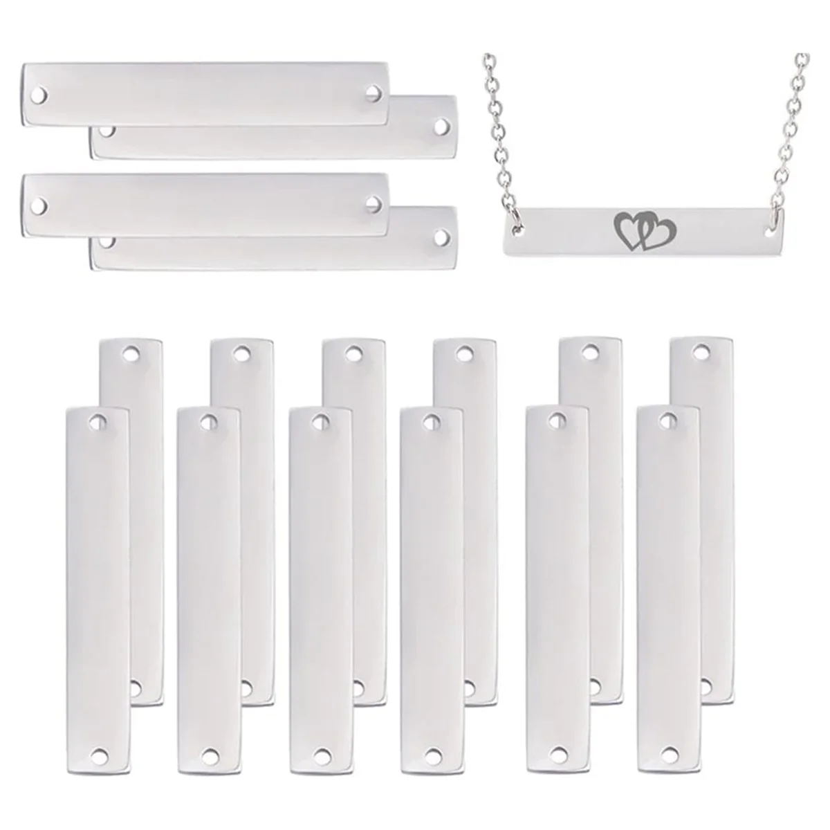 SSR 16Pcs 304 Stainless Steel Connector Charms, Blank Tags Rectangle Stamping Blank Tags with 2 Holes for Engraving
