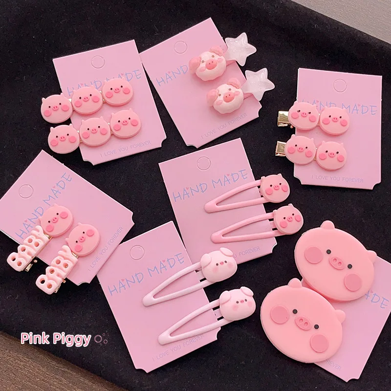 

Girl Heart Hair Accessories Piglet Hairpin Student Cute Bangs Clip Pink Hairpin Soft Girl Clip Headgear Female Duckbill Clip