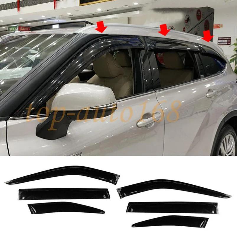 6X Black Window Visor Vent Shades Sun Rain Guard For Toyota Highlander 2020-2022