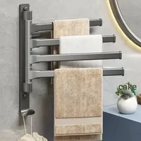 Bathroom Towel Rack Rotatable Towel Holder Space Aluminum 2/3/4/5-Bar Towel Hanger Kitchen Shelf Paper Hanging Wall Mounted