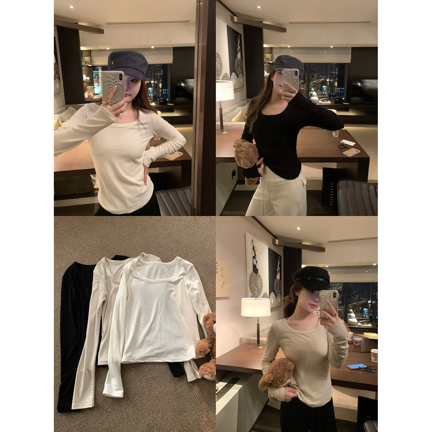 

Женская базовая футболка Y Studio Tri-Color с низким вырезом, мягкая на ощупь, с длинным рукавом, осенне-зимняя, эластичная, для ношения под одеждой