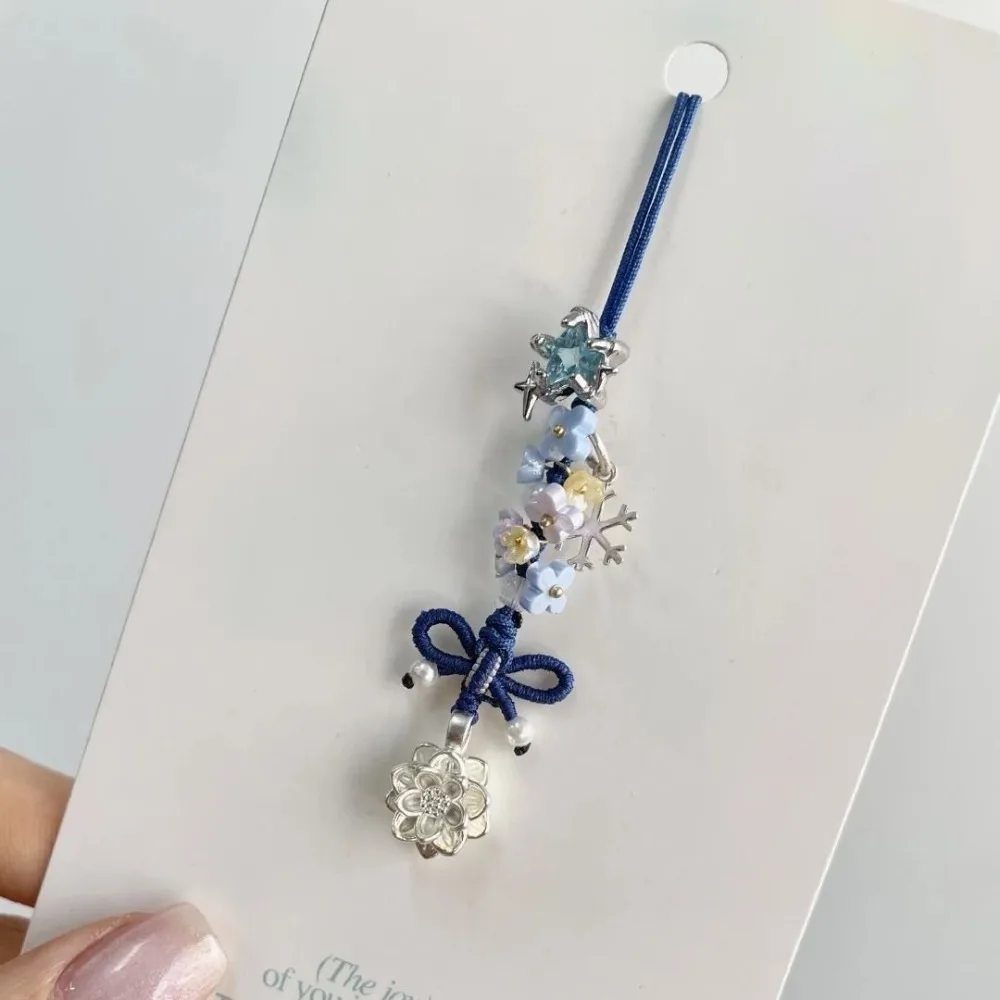 新しい中国風立体蝶結び携帯電話チェーンバッグペンダントキーホルダーアクセサリー花柄織り携帯電話チェーン