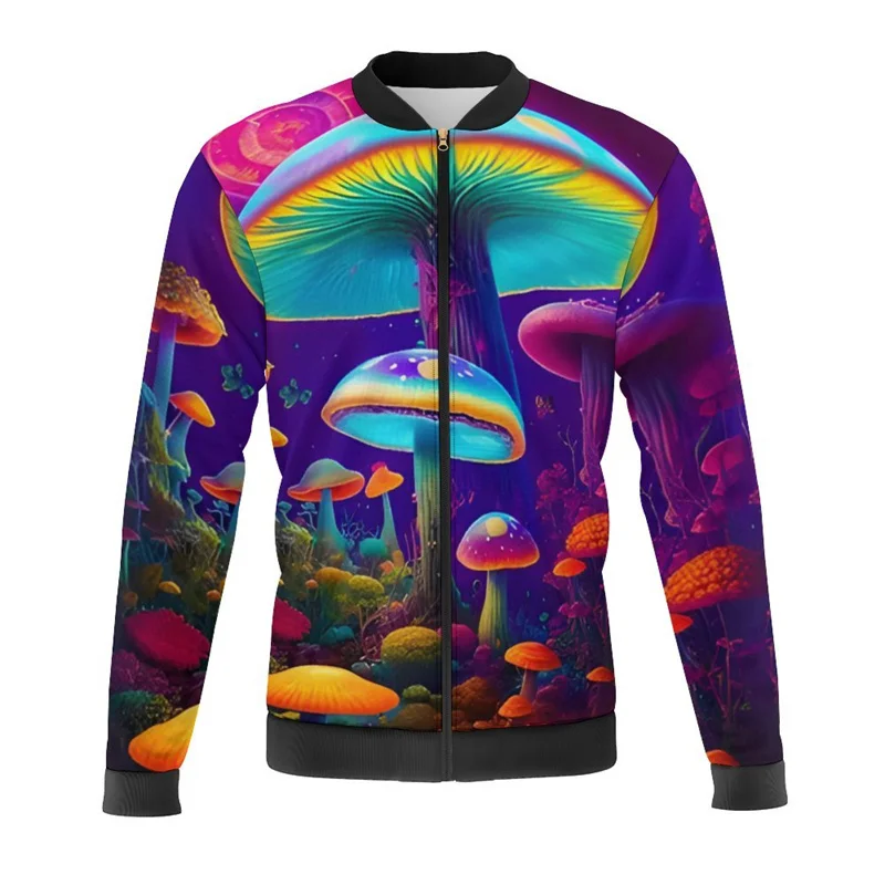 Neon Mushroom 3d Printed Jacket Men Women Unisex Coats Autumn New In Hawaiian Scenery Bomber Jacket Children Oversize Tracksuits