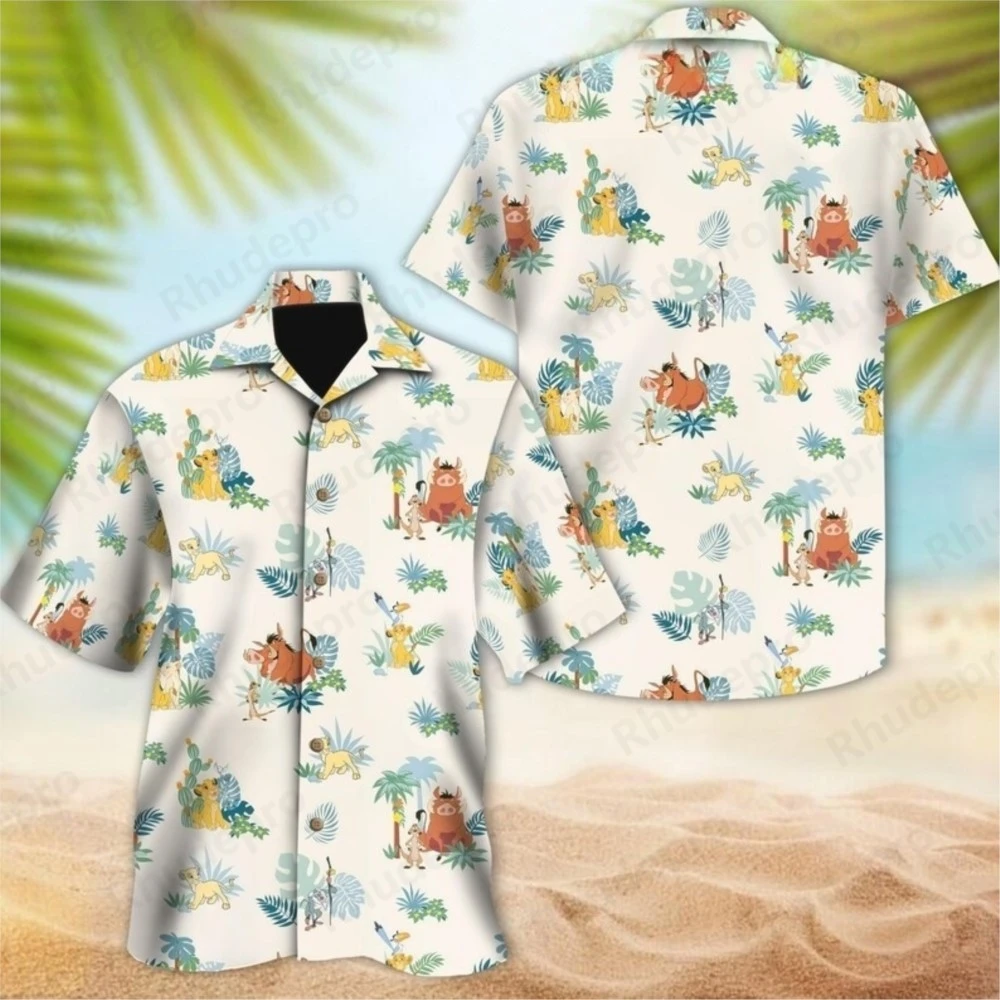 Disney Lion King 3D พิมพ์เสื้อฮาวายผู้ชายผู้หญิง 2025 ฤดูร้อนสบายๆแขนสั้นเสื้อชายหาดแฟชั่นเสื้อ