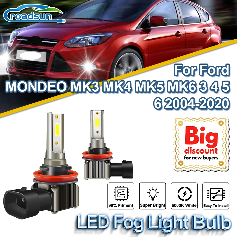 

Roadsun For Ford MONDEO MK3 MK4 MK5 MK6 3 4 5 6 2004-2017 2018 2019 2020 Car LED Fog Light Bulbs Super Bright Fog Lamp Ampoules