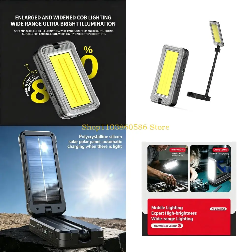 242A Lightweight Solar Powered Magnetic Work Light With Built In 4000mAh Battery And Multiple Mounting Methods For Hands Free