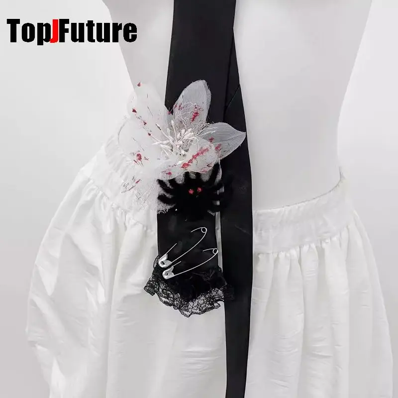 ”Scarlet Spider“ Halloween Women Men Steampunk Pre-Tied Tie Punk Y2K Girl Couple Gothic Lazy Versatile JK Tie Adjustable Dark