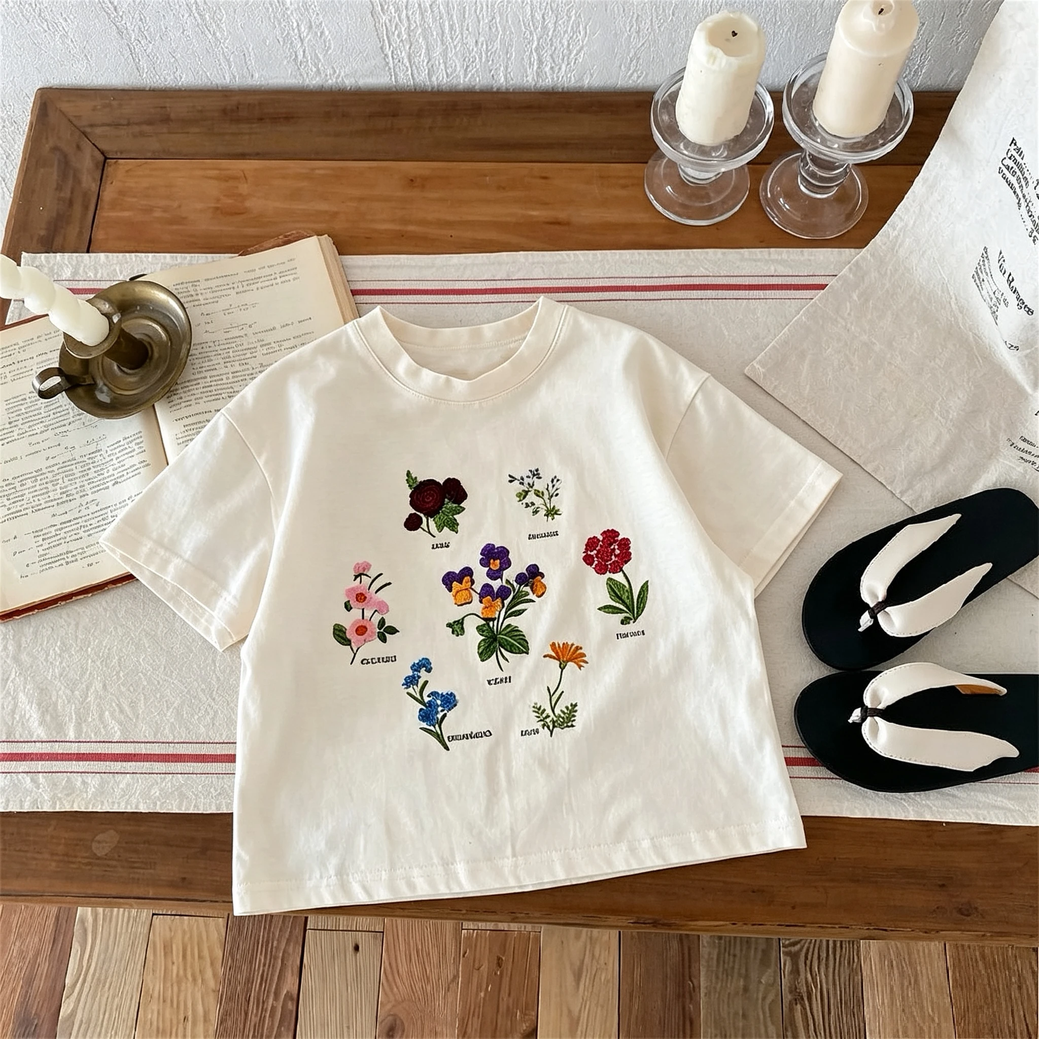 Summer Children's Clothes Short Sleeve Tops Printed Fashion Girl's T-shirts Kids Korean Style Casual Tshirt Crewneck 1-7 Age