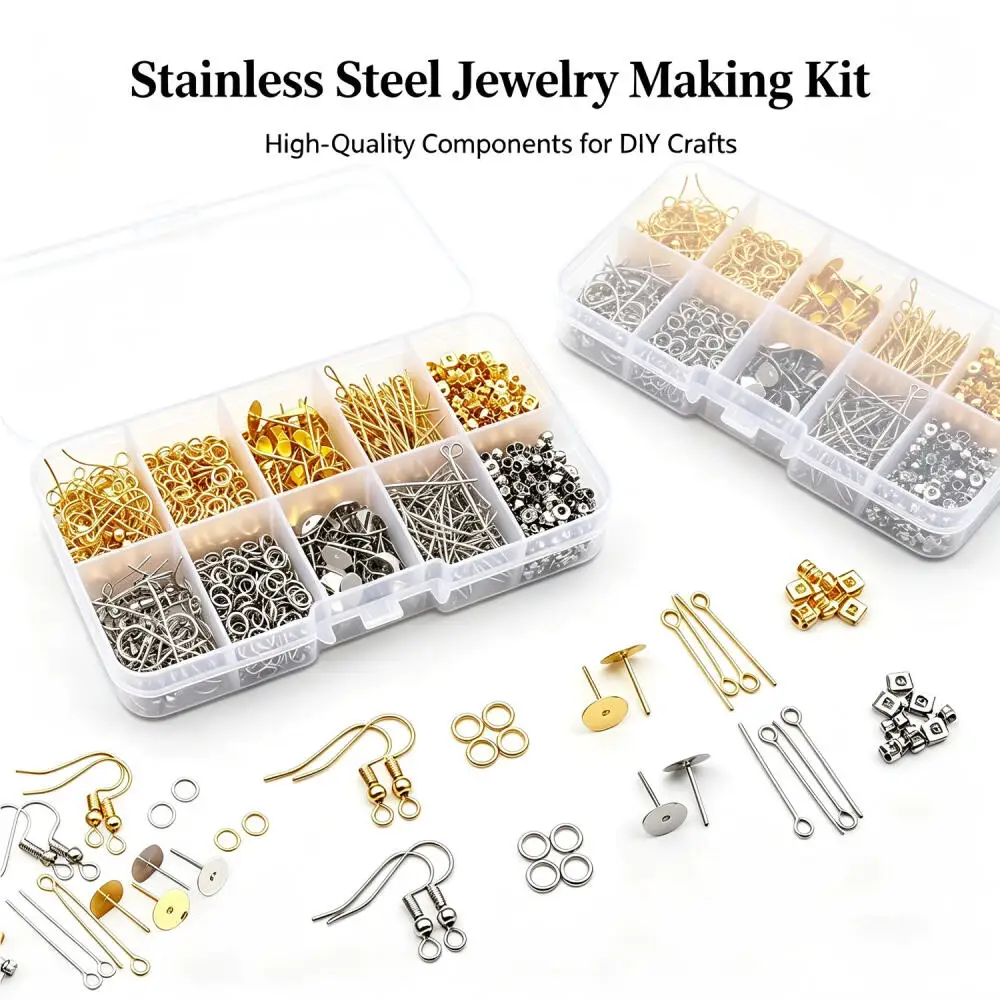 1 Set Box Ear Hook Single Loop Ear Plug Set Handmade DIY 9-shaped  Making Jewelry Earring Accessories Materials Stainless