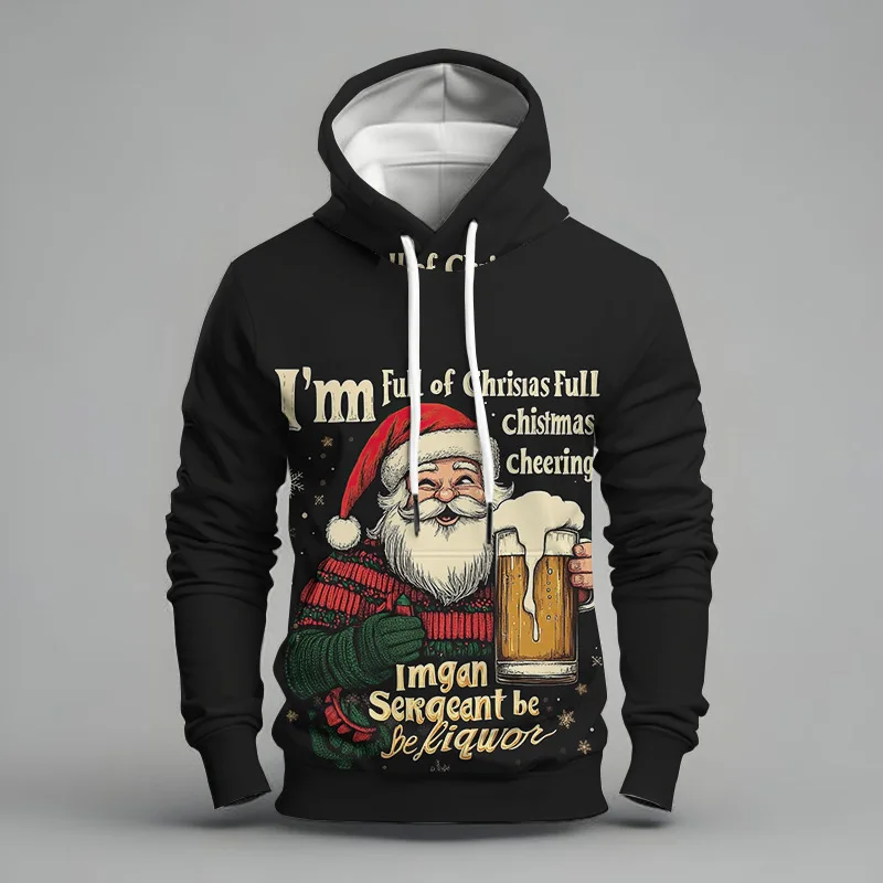 

2025 Fashion Santa Claus Print Men's Hoodies Christmas Graphic Pullover Party Top Autumn Winter Casual Sweatshirt Street Clothes