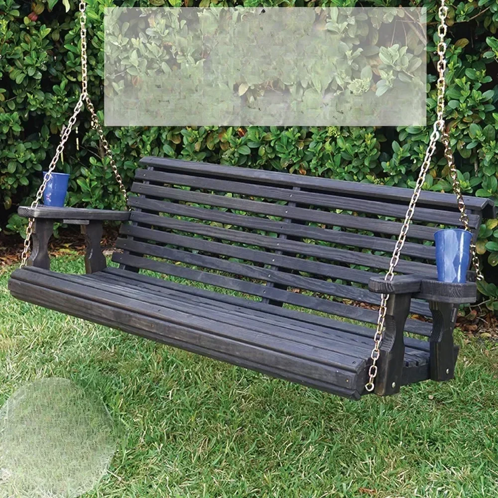 

Heavy Duty 800 Lb Roll Back Patio Swings 4ft. Treated Porch Swing with Cupholders - Cedar Stain Patio Swings，4 Foot