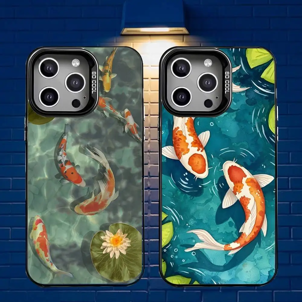 

Koi Carp Painting Art Phone Case For iPhone 17,16,15,14,13,12,X,8,Pro,Max,Plus,SE4,Air,Mini HD Black IMD Matte