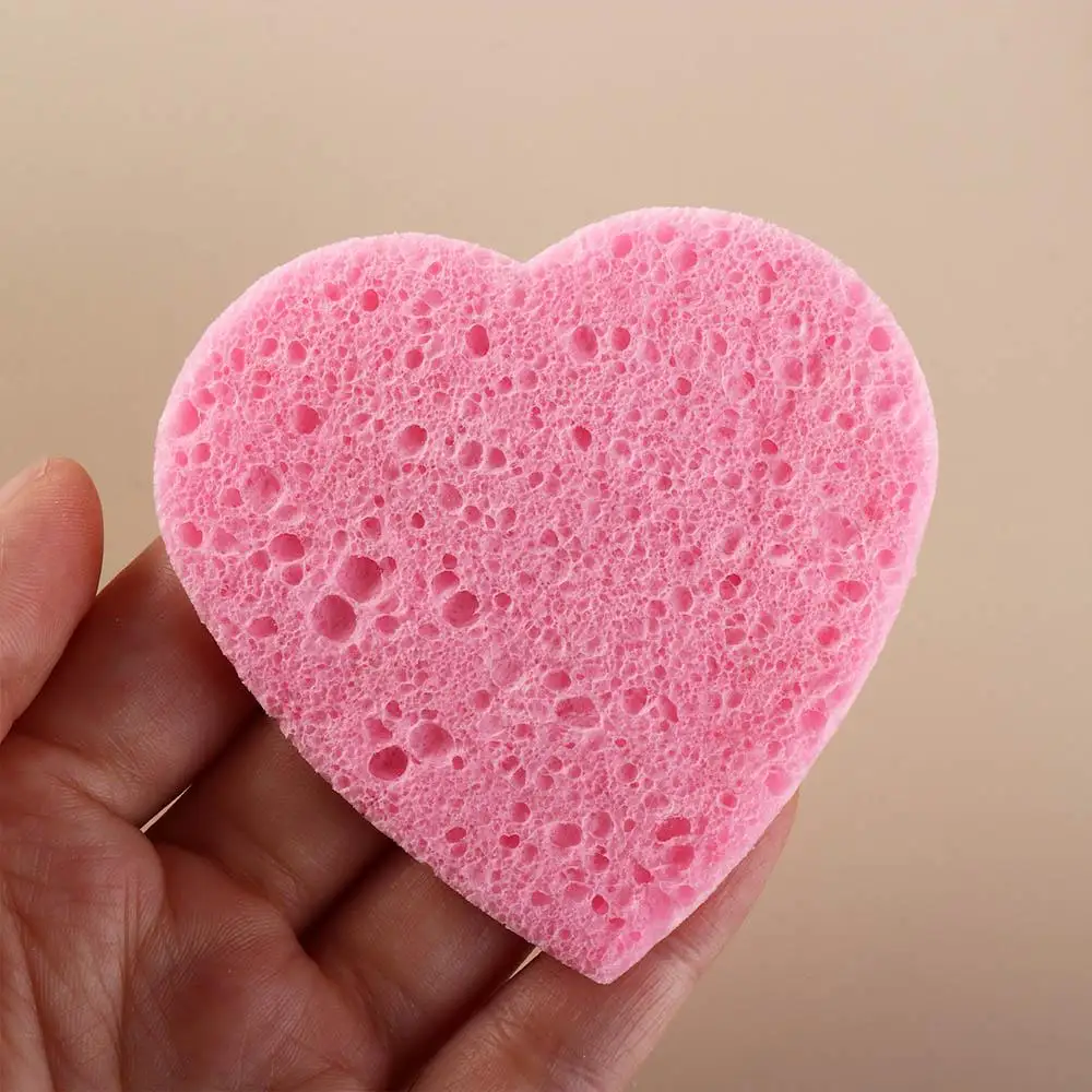 10 Pieces Pink Cosmetic Puff Heart Shaped 7mm Makeup Remover Tool Natural Face Washing Cleansing Sponge Compressed Sponge Travel