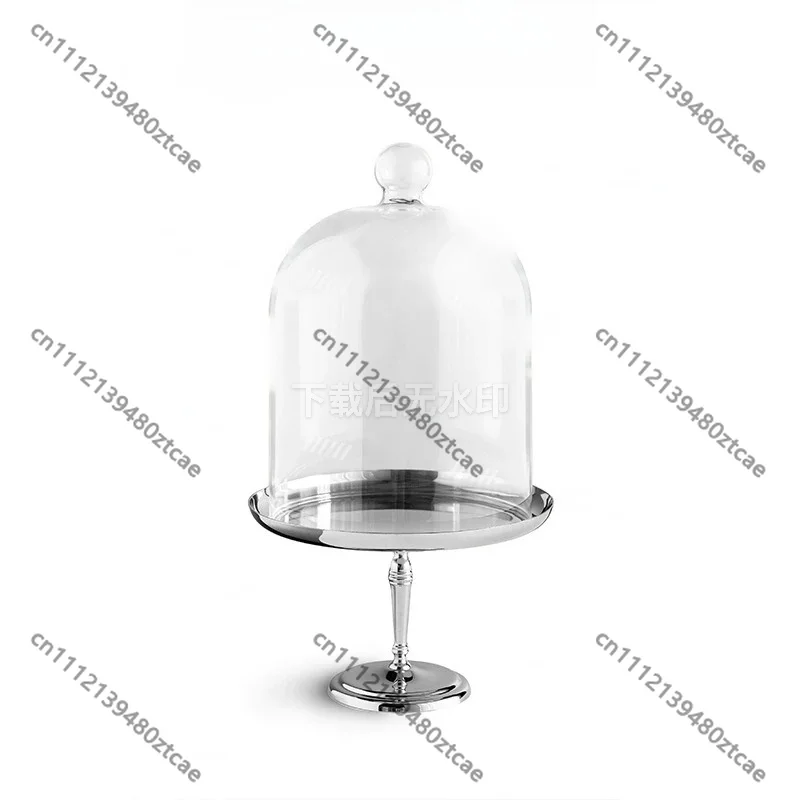 Ins Style Stainless Steel Cake Stand with Glass Cover, Light Luxury High Foot Dessert Tray Creative Pastry Display Ornament