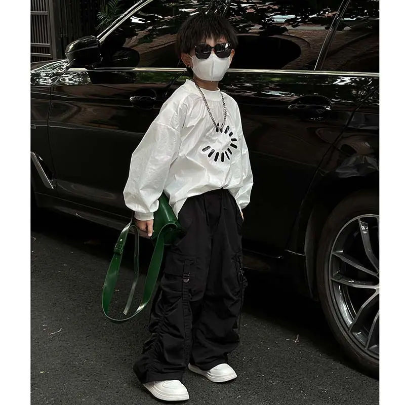 Boys' Set 2025 Spring And Autumn New Children's Korean Edition Street Fashion Handsome Sweatshirt Pants Two-piece Sets