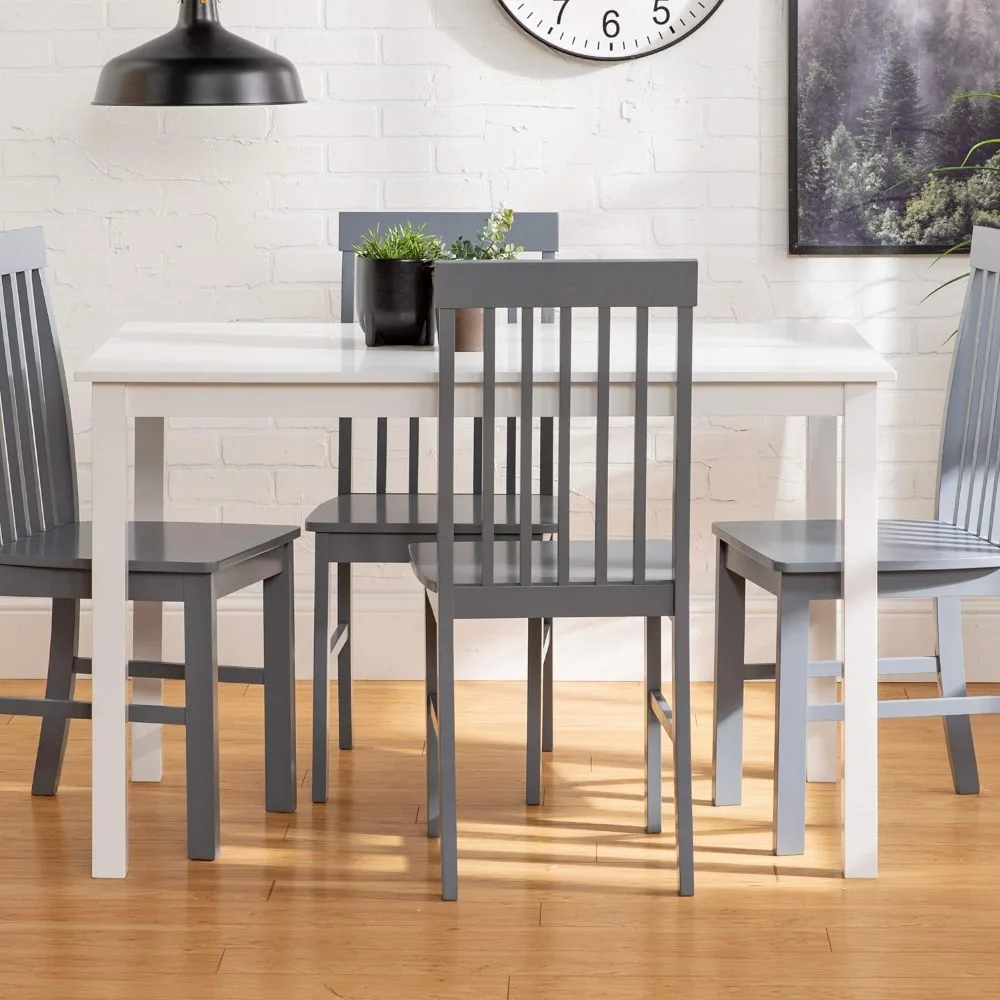 4 Person Modern Farmhouse Wood Small Dining Table Dining Room Kitchen Table Set 4 Chairs Set, 48 Inch, White and Grey