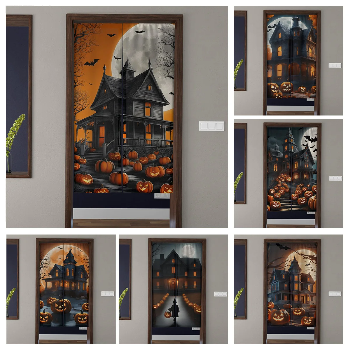 Door Curtain Noren Room Partition Privacy Protection Pendant Japanese Kitchen Decoration Household Multi Size Halloween Pumpkin