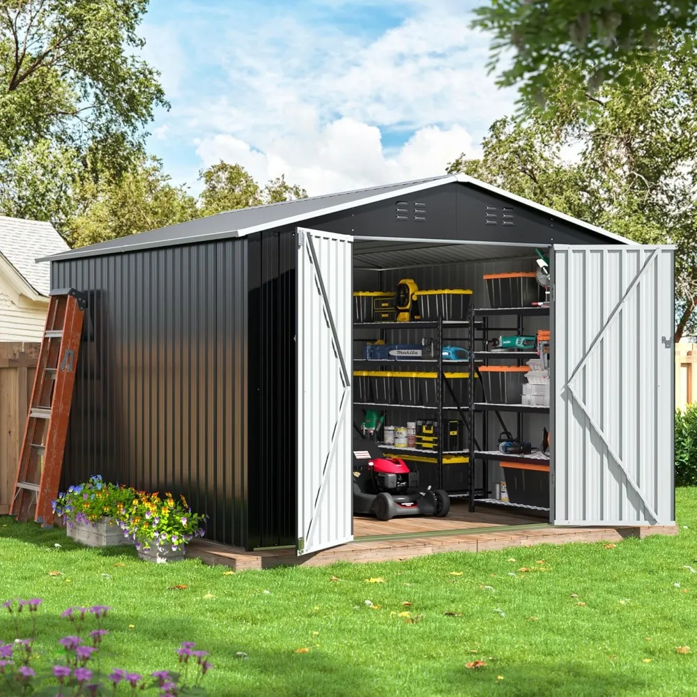 

10x9 FT Large Storage Shed, Metal Outdoor Shed with Updated Frame Structure, Tool Sheds for Garden Backyard Patio Lawn