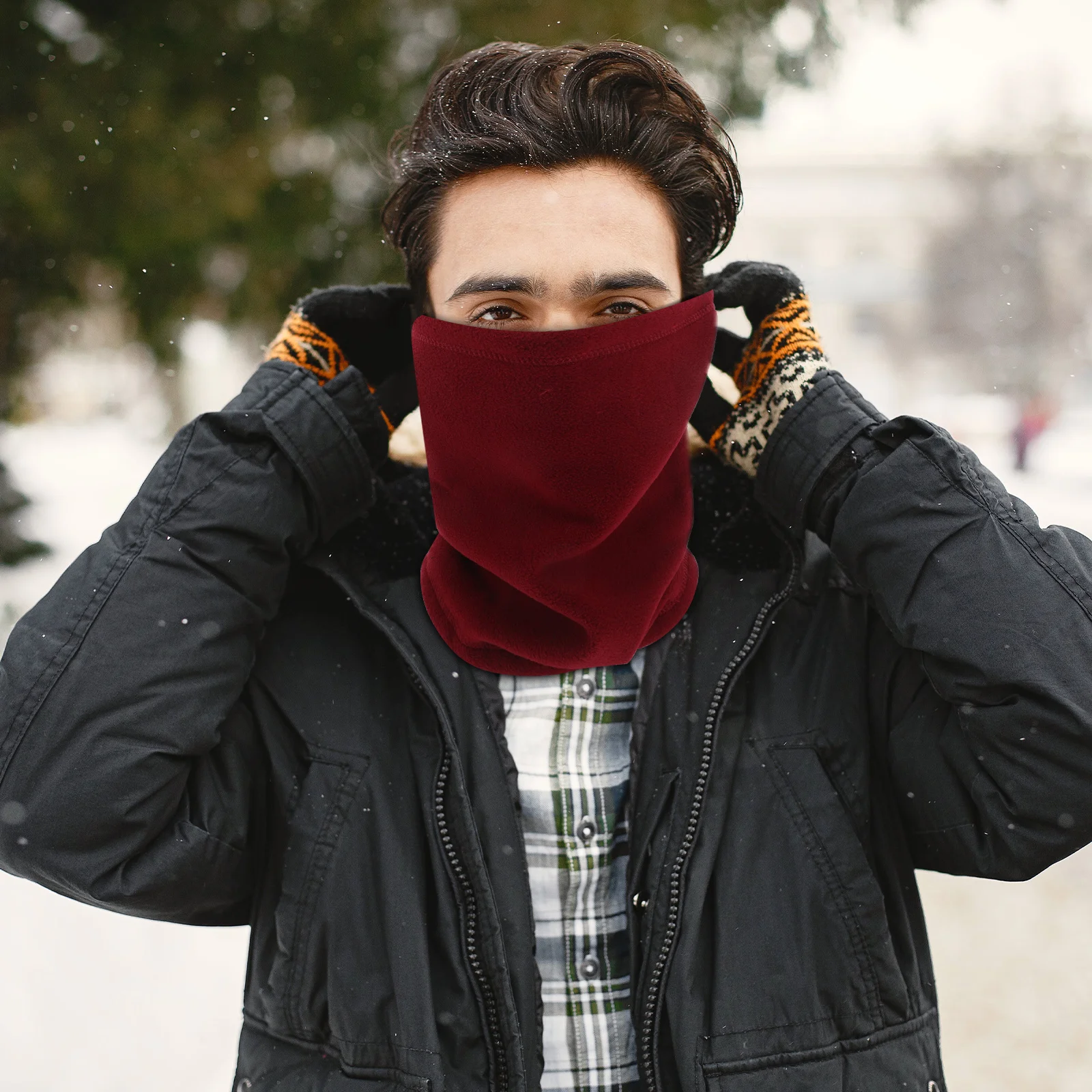 

Winter Neck Warmer Outdoor Fleece Neck Gaiter Drawstring Adjustable Windproof Face Mask Ski Cycling Hiking Scarf