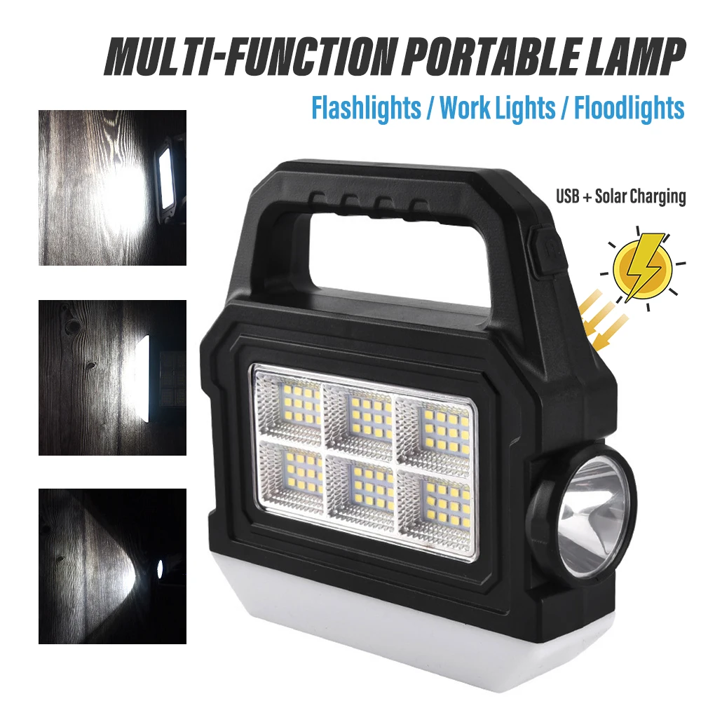 Powerful LED Flashlight Multifunctional COB Portable Light Work Light With Side and Bottom Lights Support for Solar Energy