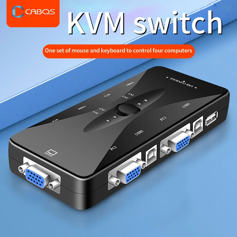 4 Port VGA KVM Switch 1080P USB2.0 VGA Splitter Mouse Keyboard Printer Pendrive Share Switcher Box Adapter 2 In 1 Out KVM Switch