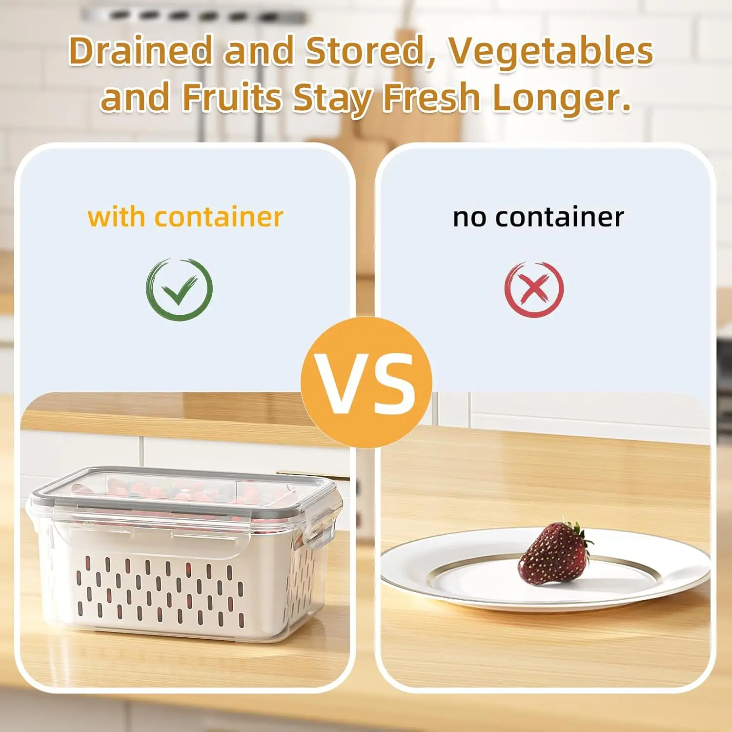 Fruit Storage Containers for Fridge with Removable Colander, Airtight Food Storage Container, Dishwasher Safe Produce Saver