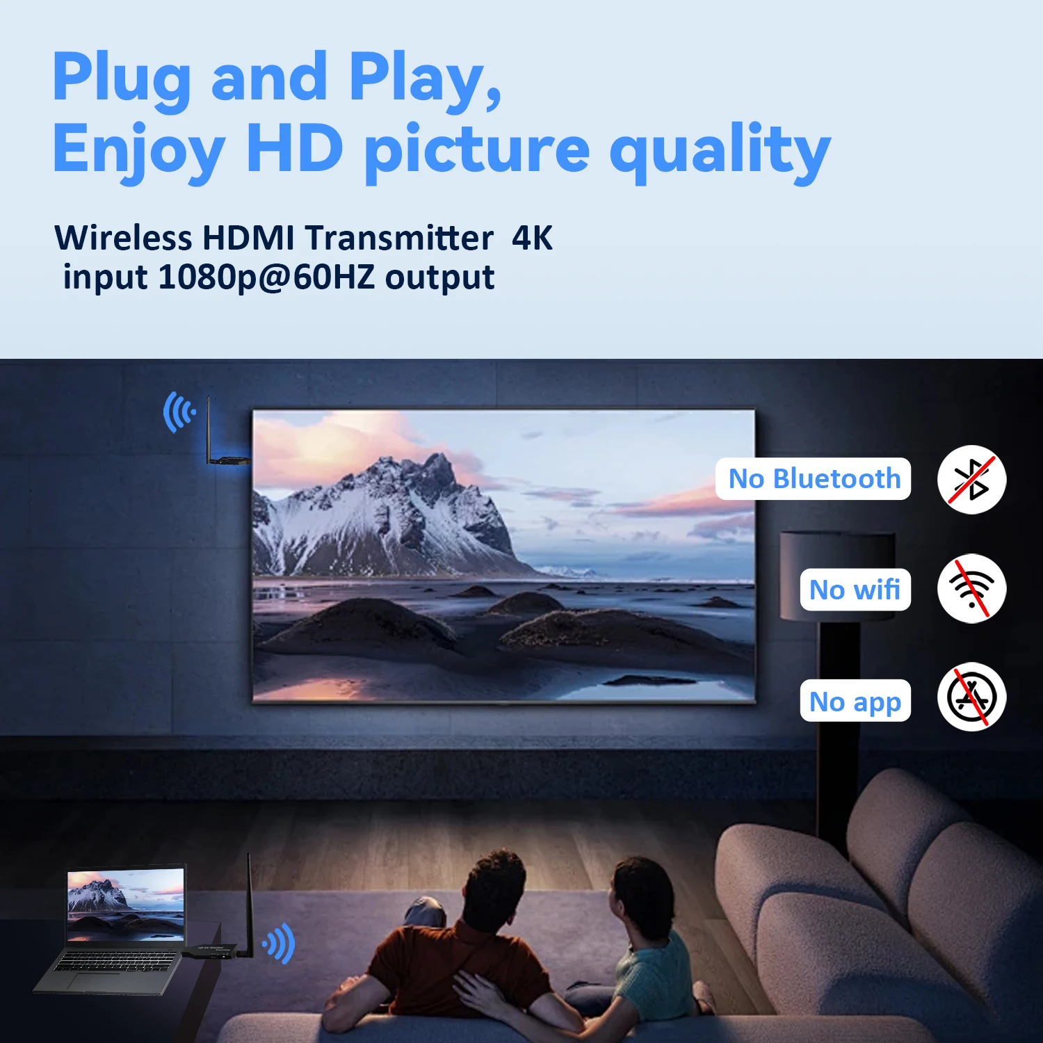 جهاز إرسال واستقبال لاسلكي، مدخل فك تشفير 4K، مخرج 1080P@60 هرتز، توصيل وتشغيل الكمون المنخفض للغاية للألعاب، المسرح المنزلي