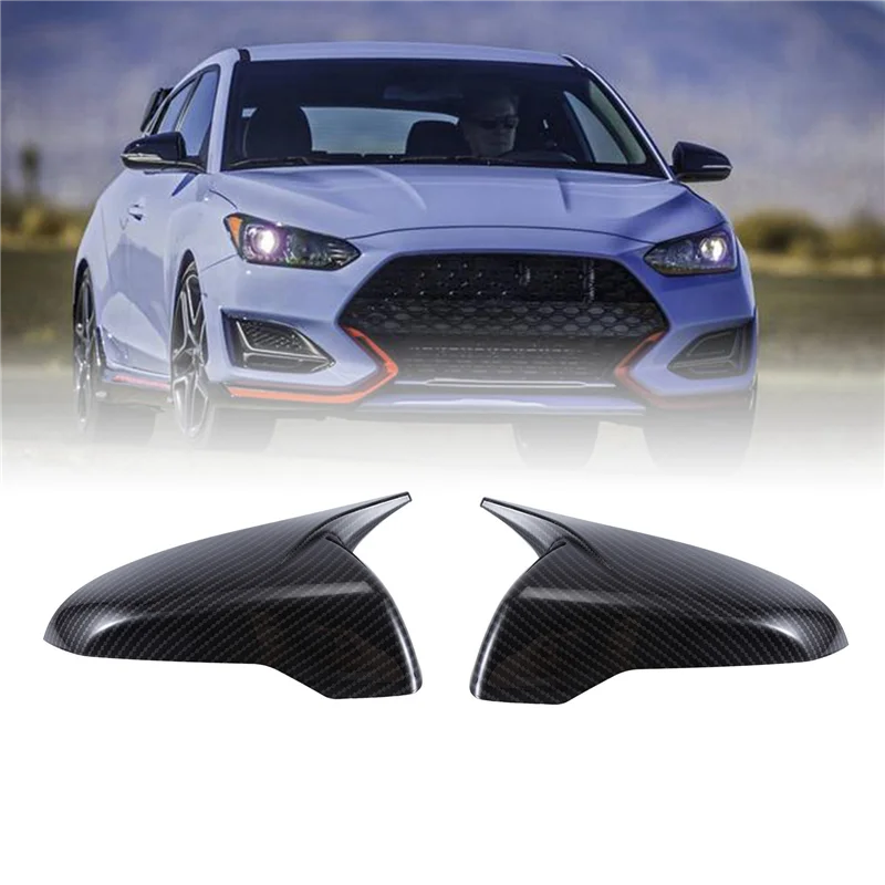 

AS-1 Pair Car Rearview Mirror Cover Ox Horn Side Mirror Shell Parts Reverse Caps Trim For Hyundai Veloster 2018-2024 Carbon Fibe