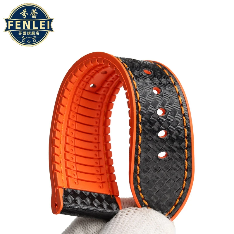 Pulseira de borracha impermeável para homens, Panerai PAM111 441 Breitling Watch Band, Carbon Fiber Pattern, Cow Leather, Accessories, 22mm, 24mm