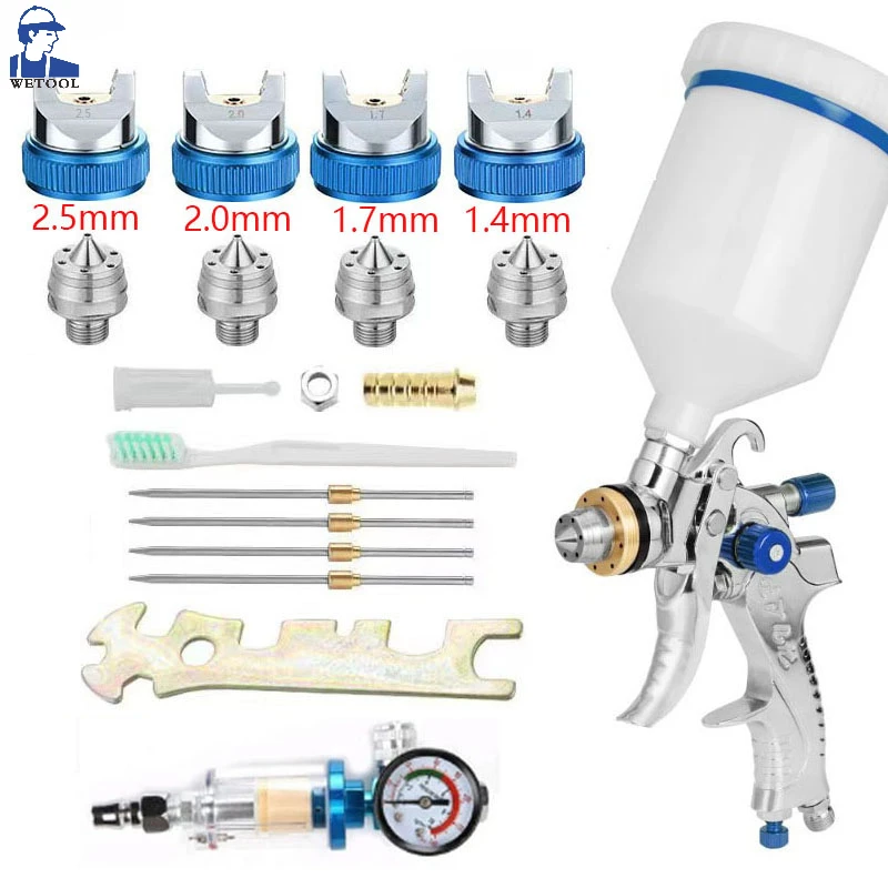 

Профессиональный пистолет-распылитель Wetool 1,4/1,7/2,0/2,5 мм с соплом, HVLP гравитационный краскопульт, набор для самостоятельной сборки, для покраски автомобиля с чашкой 600 мл, куб. См