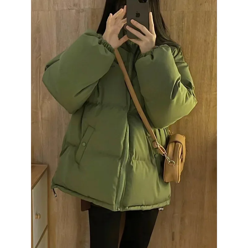 Fashion Trend Student Cotton Coat Thickened Cotton Jacket Winter Ins Loose Avocado Green