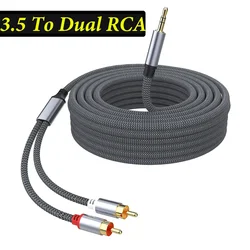 DREMAKE-Cable RCA Jack 90% blindado 3,5 a RCA, Cable de Audio de 3,5mm a 2RCA macho Y divisor para PC, reproductor de DVD, teléfono Y altavoz