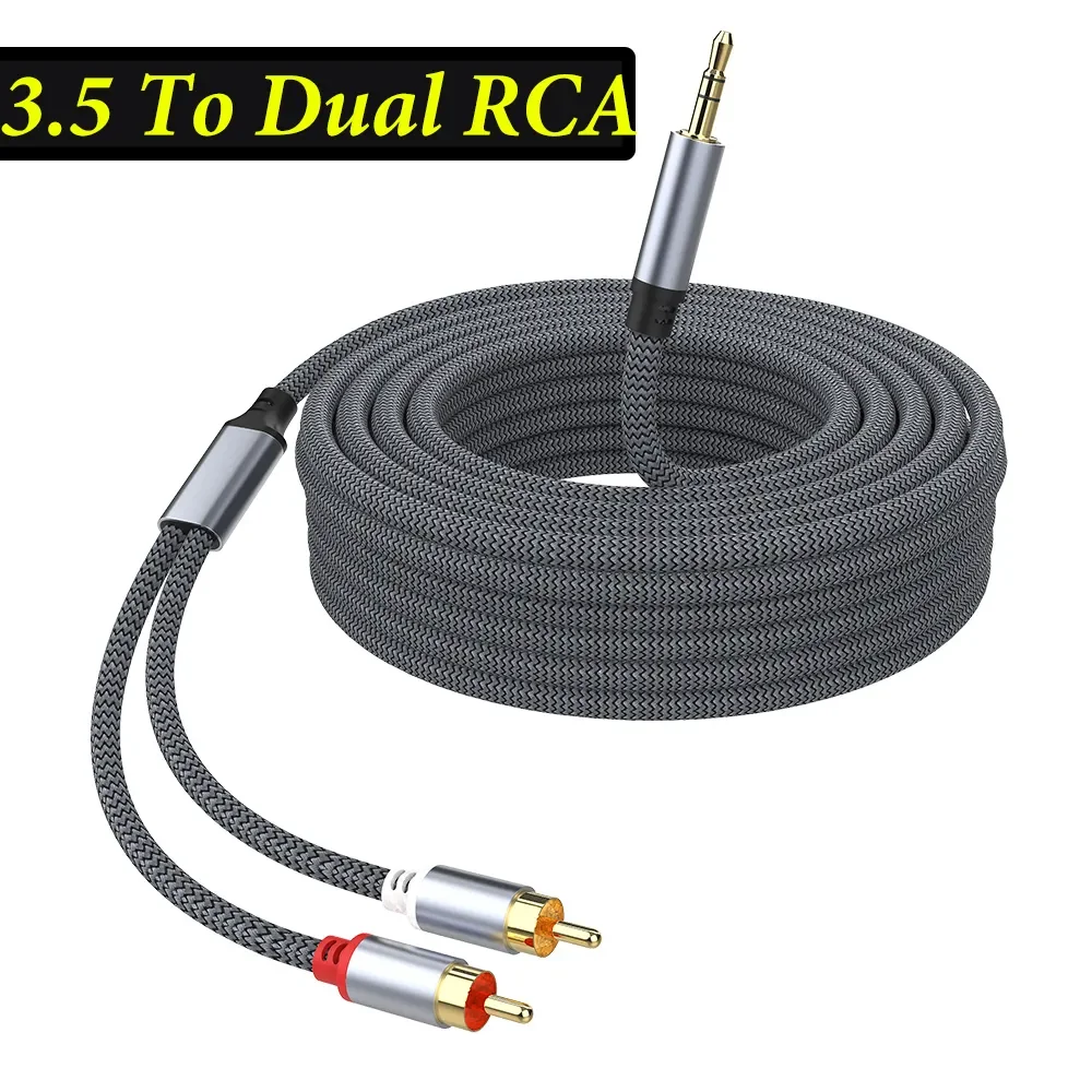 DREMAKE RCA Cable Jack 90% Shielded 3.5 To RCA  Audio Cable 3.5mm To 2RCA Male Y-Splitter for PC DVD Player Phone Speaker