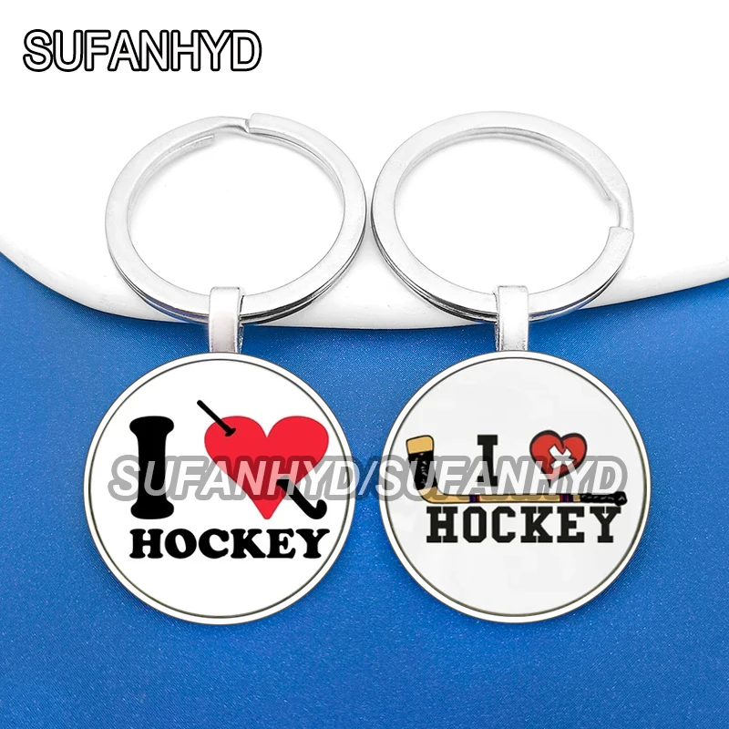 I Love Hockey Keychain for Man Ball Key Chains for House Popular Athletic Sport Jewelry Purse Bag Key Chain Ring