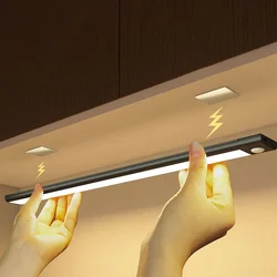 LED Night Light Motion Sensor Under Cabinet Lamp for Kitchen Wardrobe Room Bedside Induction Type C Rechargeable LED Bar Lights