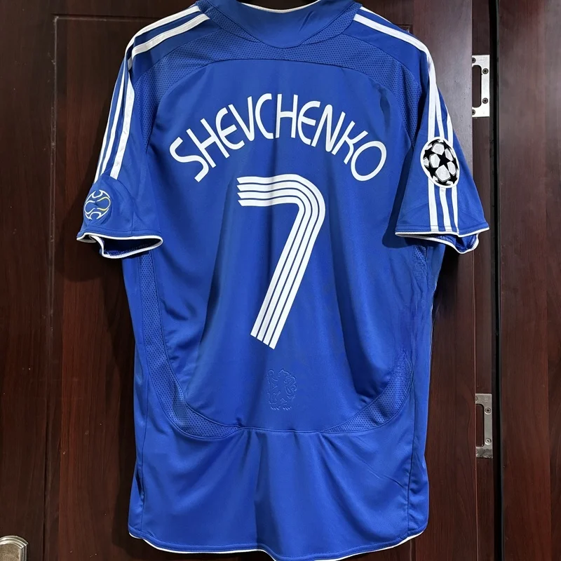 طقم تشيلسي الرجعي للمنزل بأكمام قصيرة موسم 06/07، زي لامبارد وشيفتشينكو الرياضي الأزرق، تقنية البوليستر سريع الجفاف #5