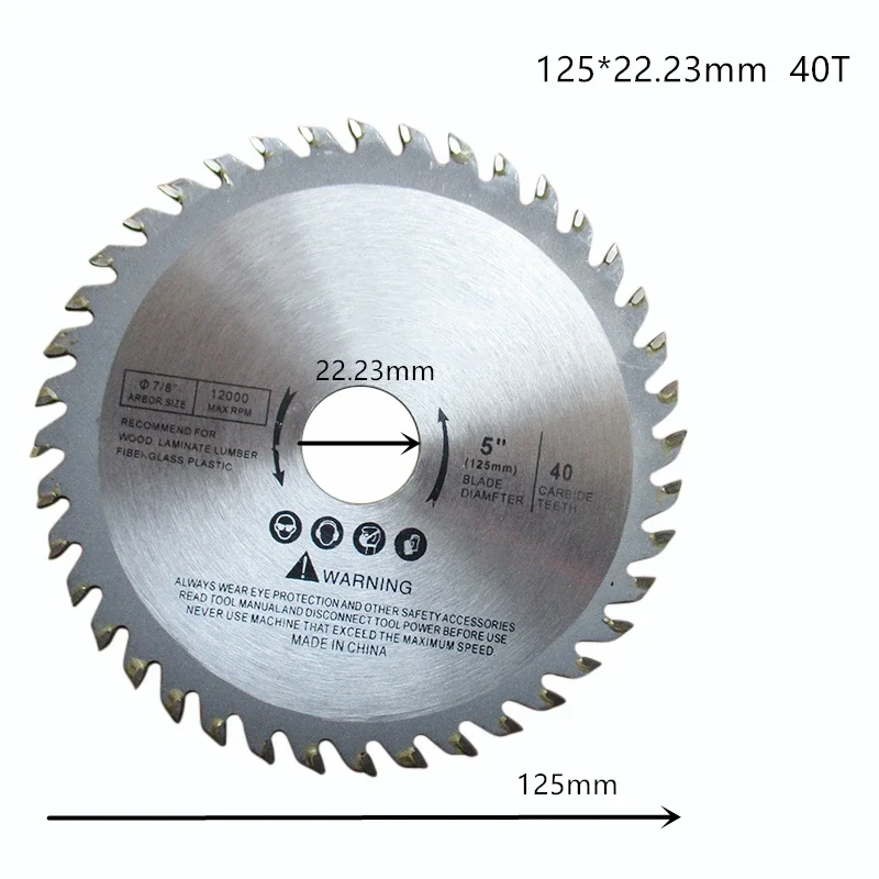 Lama per sega circolare in metallo duro da 115mm/125mm 40T disco da taglio per la lavorazione del legno per sega da tavolo in legno smerigliatrice angolare lama per sega da 4/5"