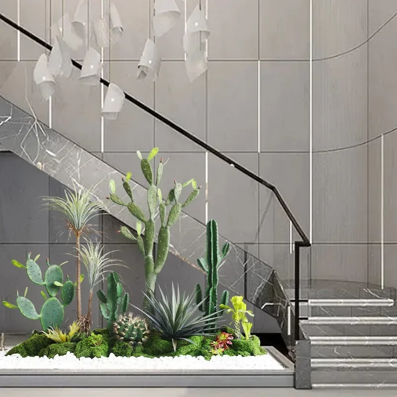 Large-scale simulated green plant cactus landscaping, indoor window landscape decoration, simulated plant bonsai ornament