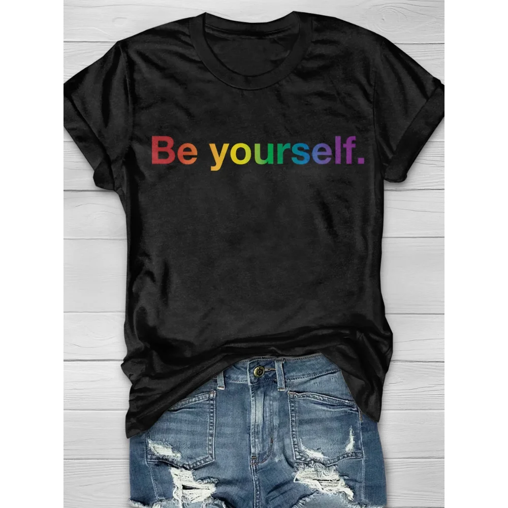 

Rheaclots Women's BE YOURSELF LGBT Printed T-shirts Ladies Graphic Tees Tops