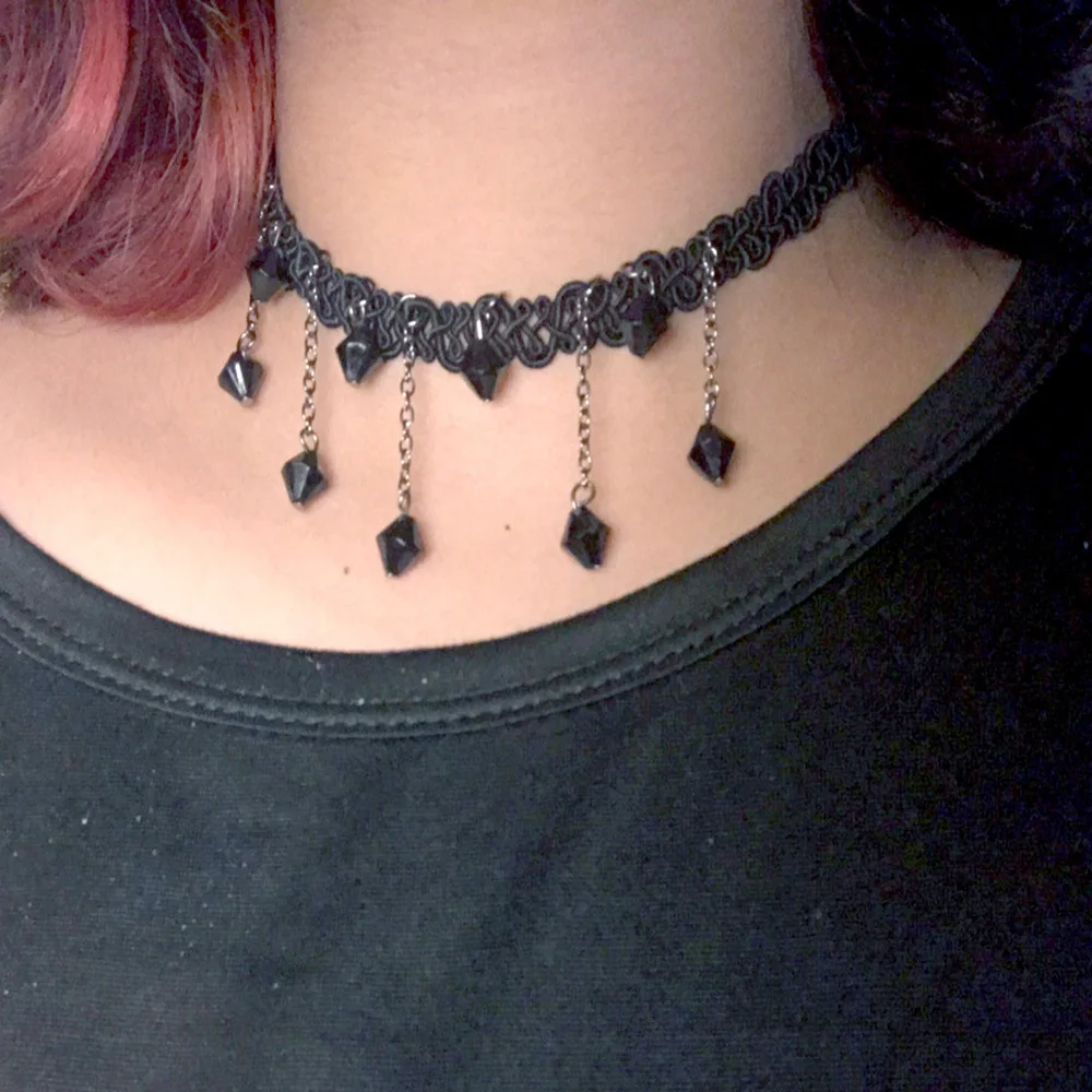 Vintage Black Velvet & Leather Gothic Choker Necklace - Image 4