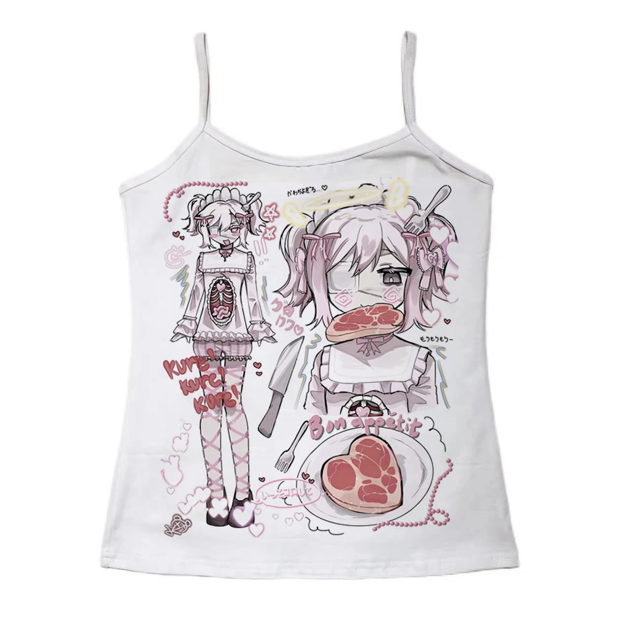 Yami Kawaii Anime Mädchen T-Shirt Damen Gothic Harajuku Bon Appetit Aufdruck Kurzarm T-Shirt Lässiges Sommer Damen Grafik-T-Shirt Top – Detail 5