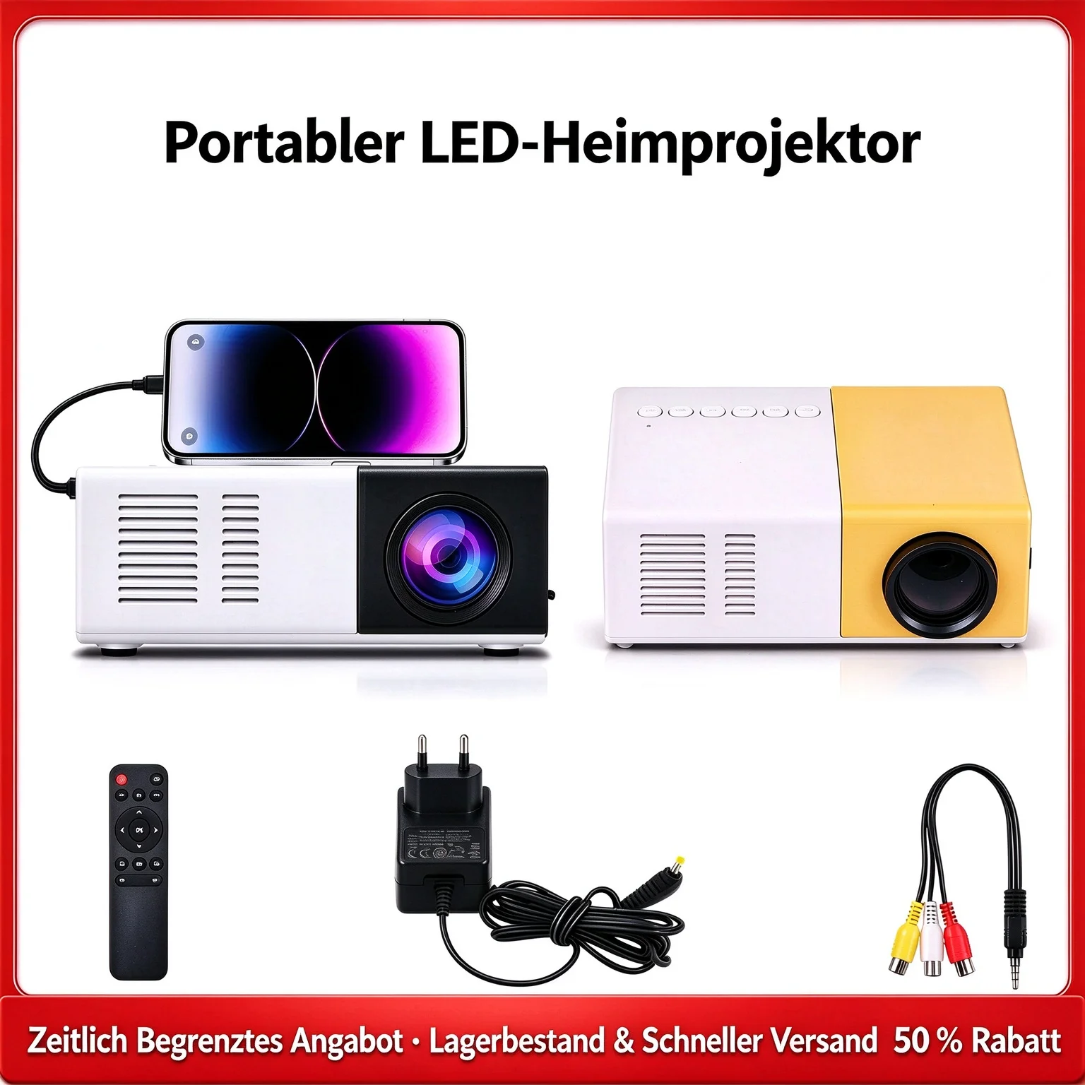 Tragbarer LED Projektor für Zuhause Outdoor unterstützt 1080P HD USB Verbindung 3D Lautsprecher Videowiedergabe Fernbedienung für Schlafzimmer Garten Camping Party