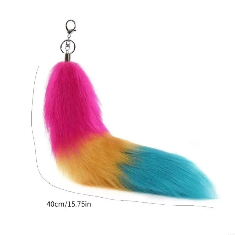 Pompom-Tier-Schwanz-Schlüsselanhänger, Taschenquaste, Schlüsselhalter, Plüsch-Schwanz-Schlüsselanhänger, Riemen, Kette, großer flauschiger Fell-Anhänger, Schlüsselring, Taschendekoration – Detail 1