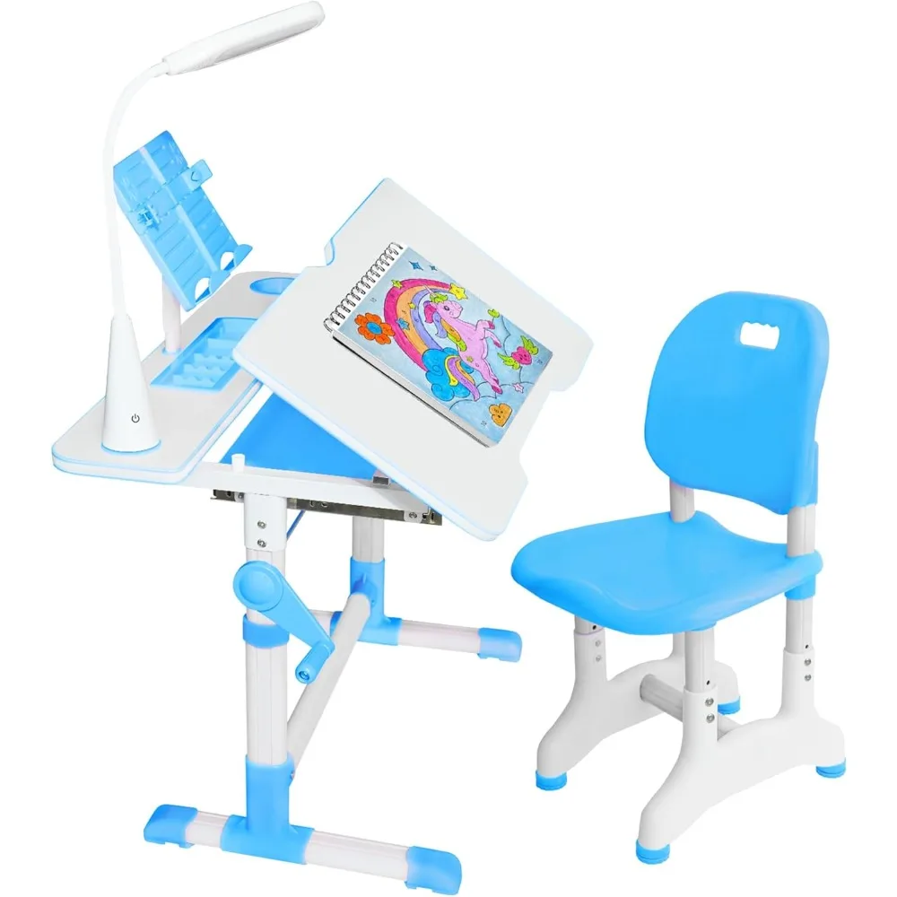 Ensemble table et chaises pour enfants, bureau d'étude pour enfants réglable en hauteur – pour chambre de bébé, salles de jeux, veilleuse incluse