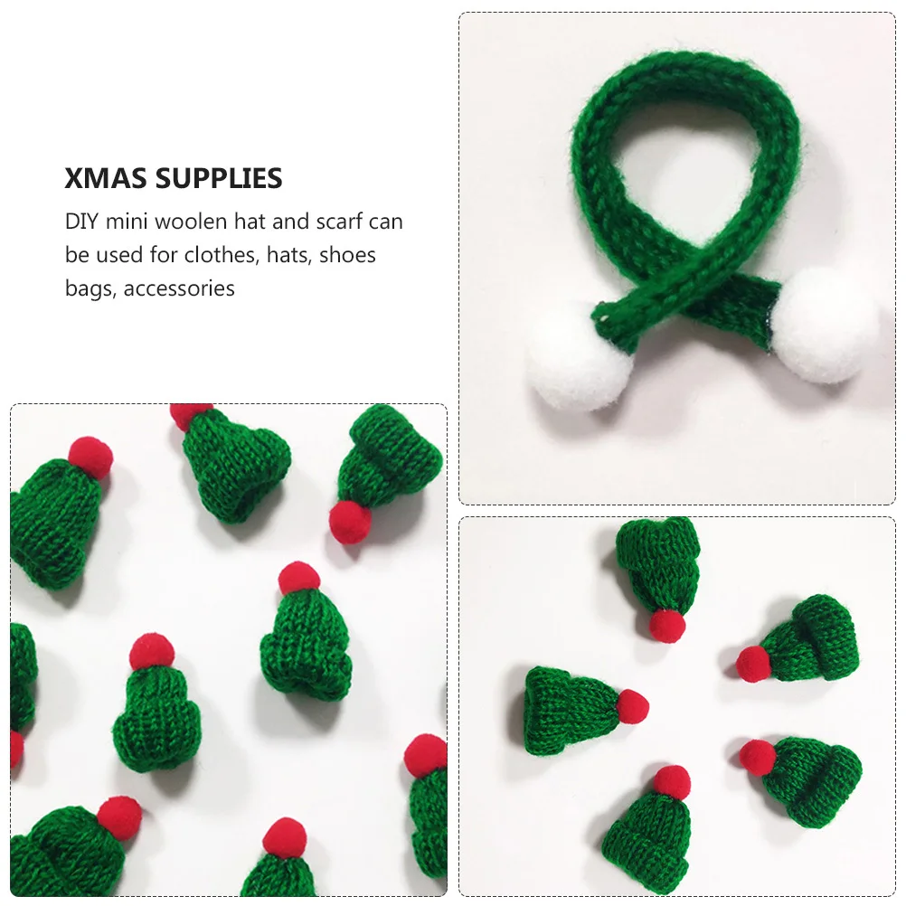 20Pcs Mini Xmas Knit Hat and Scarf Set Handmade Woolen DIY Accessory for Phone Covers Shoes Bags Decor Holiday Gift Craft