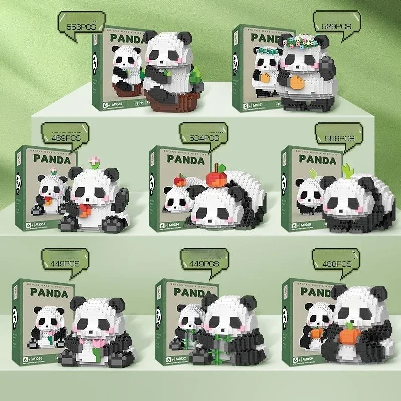 Figuras de bloques de construcción de la serie Panda para niños y niñas, Micro modelo, ladrillos de diamantes DIY, juguetes de cumpleaños