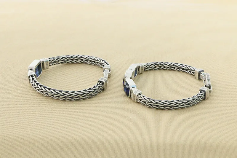 Fashionable pure silver sapphire woven bracelet for men and women, finely woven trendy retro fashion punk bracelet jewelry