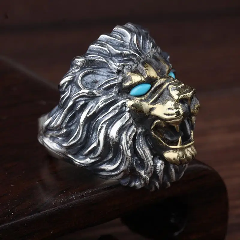 Retro Personality Domineering Lion Head Ring for Men\'s Fashion Trend Punk Rock Adjustable Size Ring Accessories Jewelry Gift