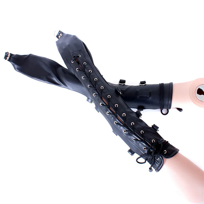 New Punk Hip Hop Wrist Mitten with Adjustable Strap Gothic Fingerless Solid Gloves for Man Women Fashion Leather Fingerless Cuff