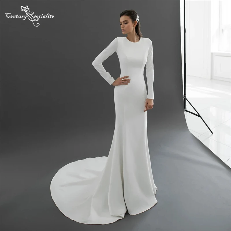 

Civil Wedding Dresses Mermaid 2025 Long Sleeve Backless Soft Satin Simple Plain Bridal Gowns Casual Bride Dress Customized